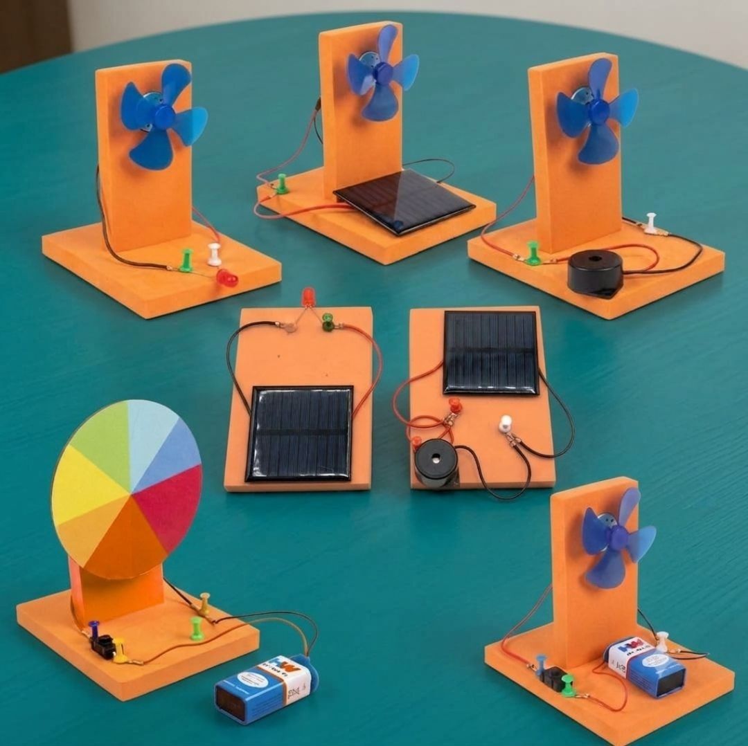 erhindia 7 in 1 DIY Windmill Physics Project Kit Solar Panel LED Newtons Disk STEM-picture-13