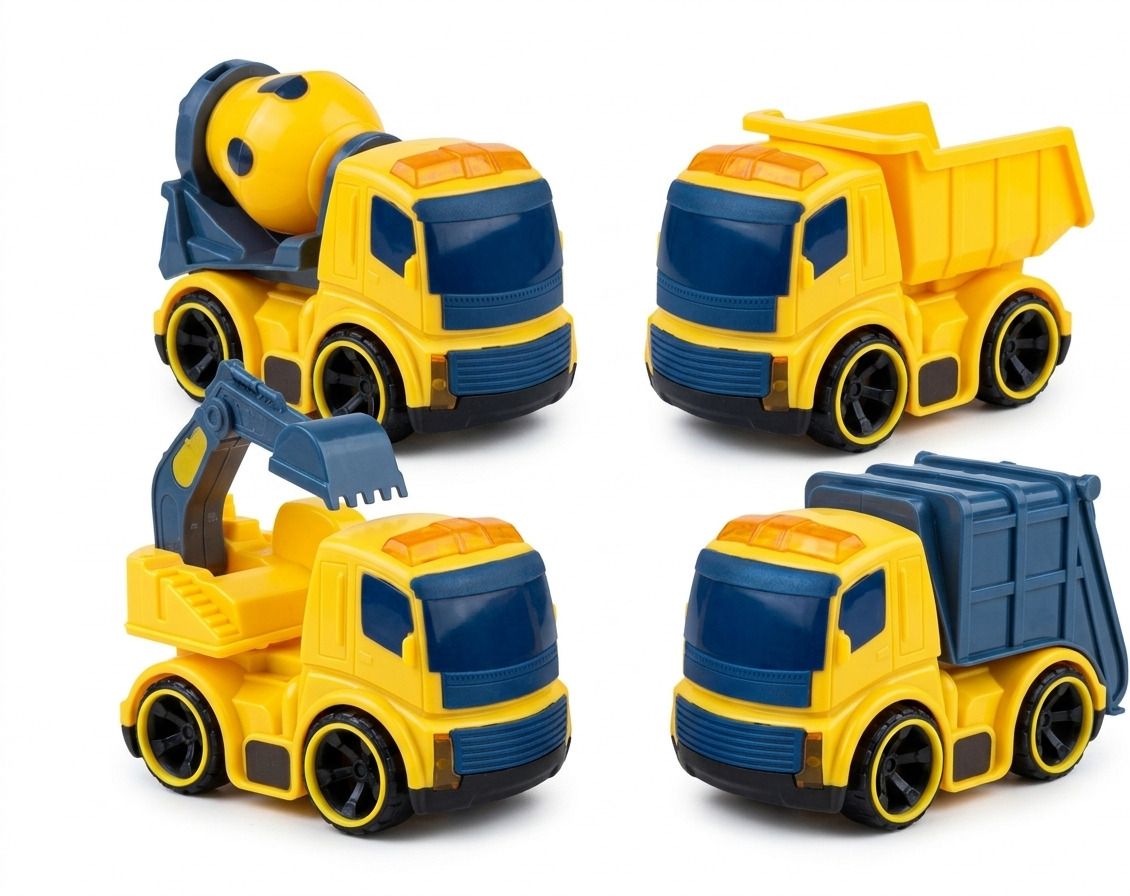 infinite variety 4-Pack Friction Construction Set: Excavator, Dump, Mixer & Garbage Trucks-picture-12
