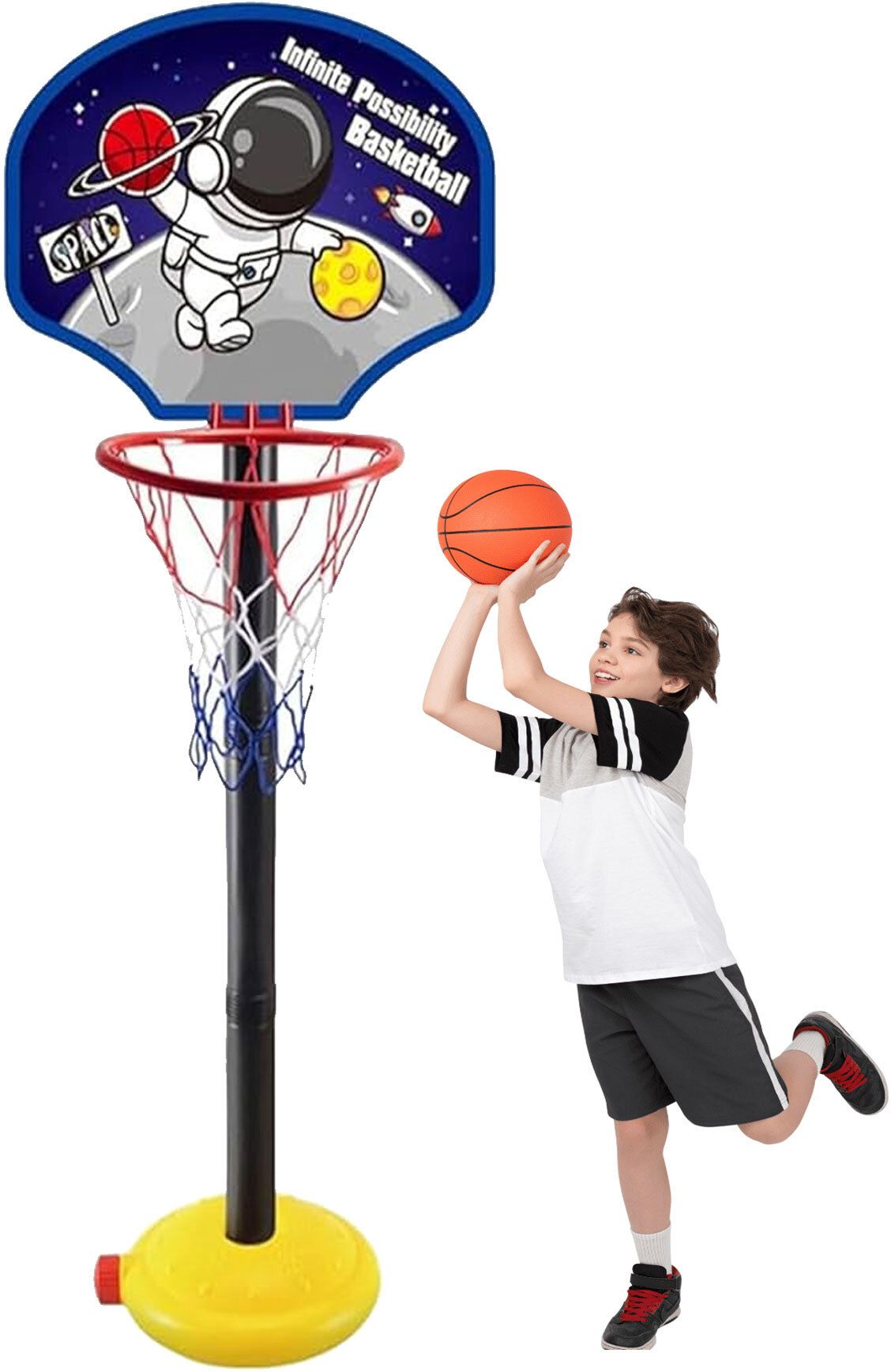 Sports Basketball Set for Kids Height Adjustable Stand Indoor & Outdoor Games