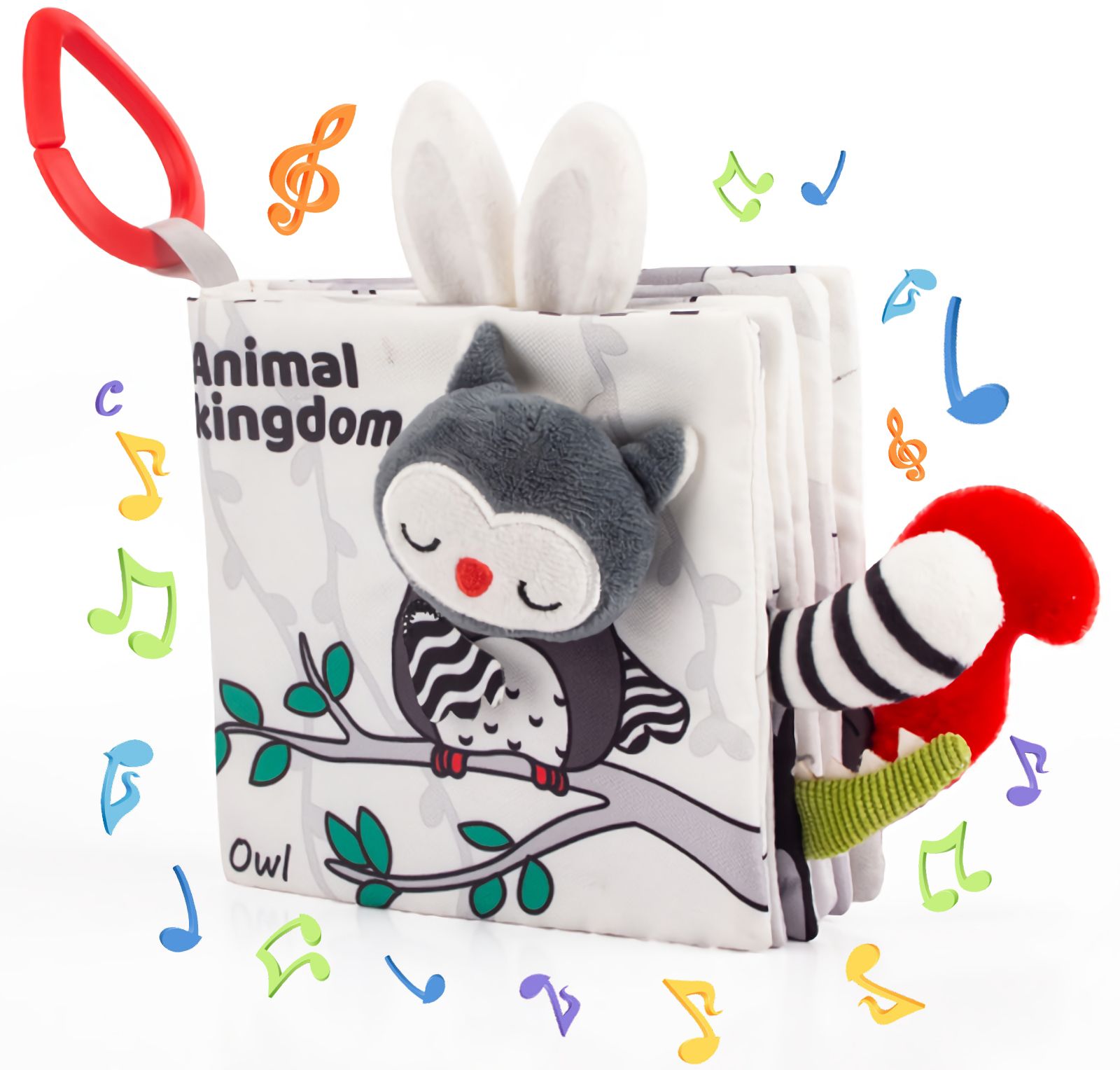 serplex Black and White Baby Cloth Book with Squeaky Toy Sensory Book Gift for Babies-picture-23