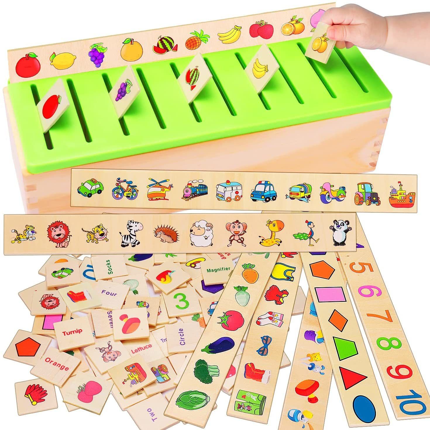 Knowledge Classification Box (Numbers, Shapes, Vehicles, Vegetables, Animals and Fruits) | Puzzle Wooden Toys 80 Pieces | Educational Toys Kids 3+ Years-image-18