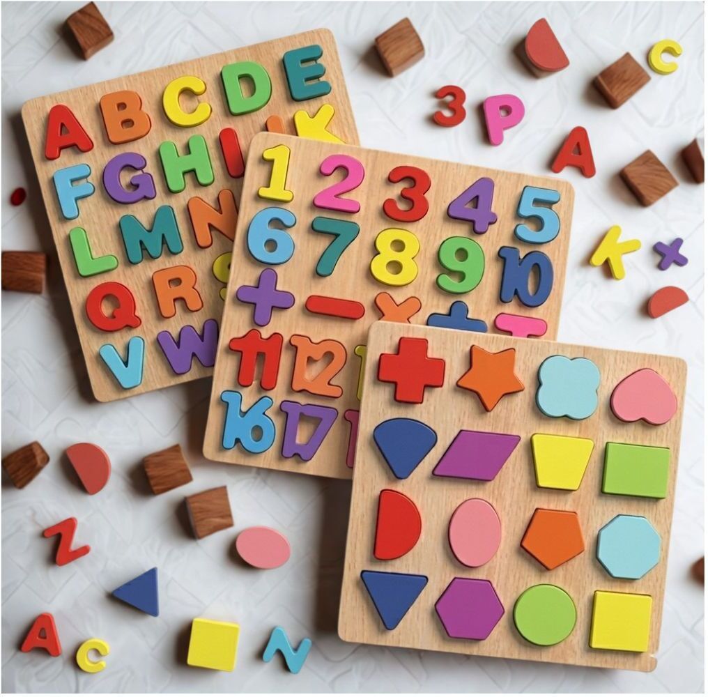Educational Wooden Puzzle Board for Kids Alphabet Number Shape Activity P1S731-image-0