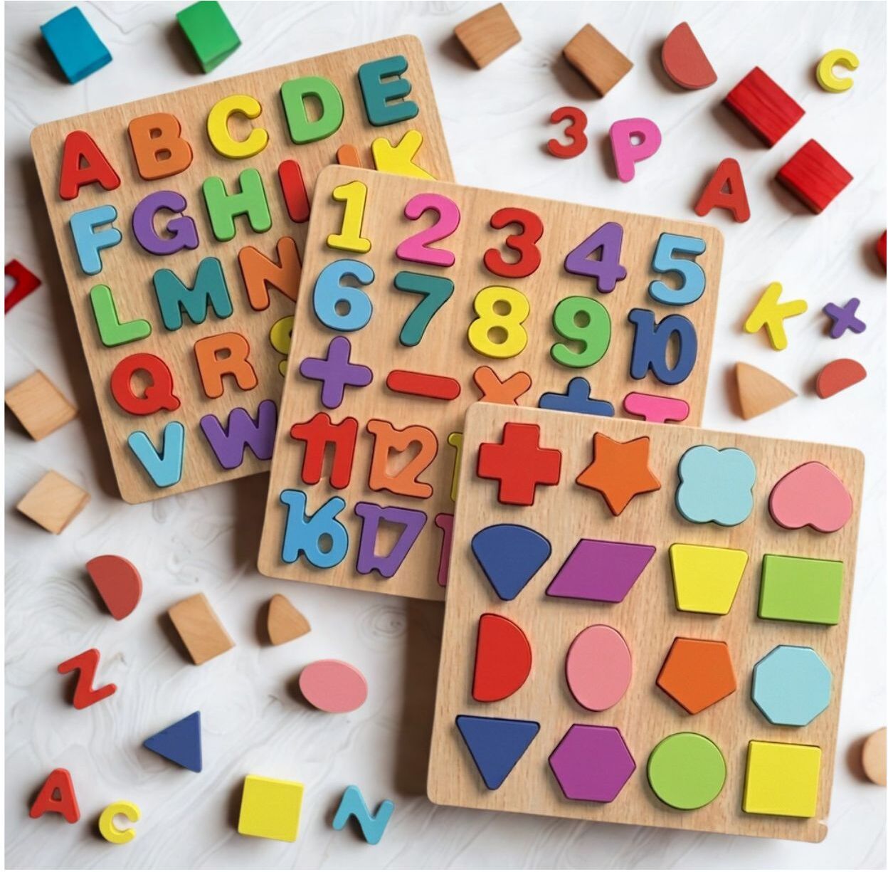 Wooden ABC Number Shape Puzzle Board Montessori Learning Toy for Kids KJ668-image-47