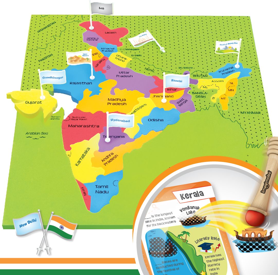 Mapology India Map with Flash Card| Swipe & Reveal Card Game