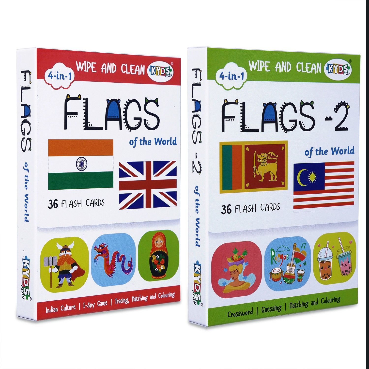 kyds play Flags Combo - Flags + Flags 2, Wipe & Clean Activity Flash Cards-picture-29