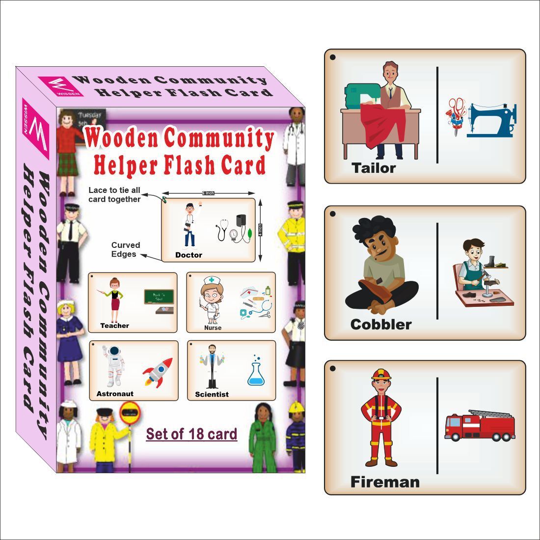 Wooden (MDF) Community helpers Learning Flash card with lacing thread.-image-15