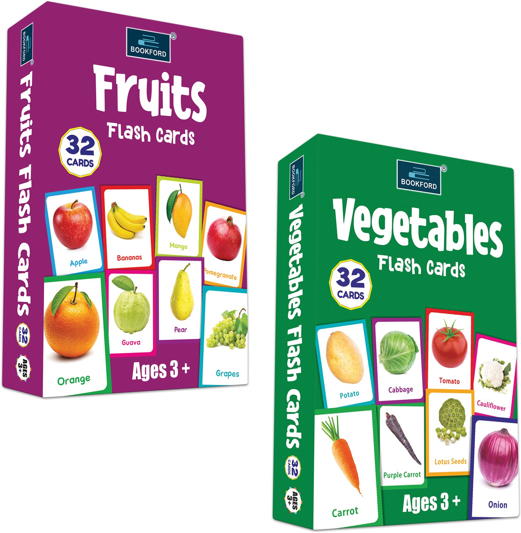 Flash Cards - Set of 2 Flash cards For Kids - Fruits , Vegetables
