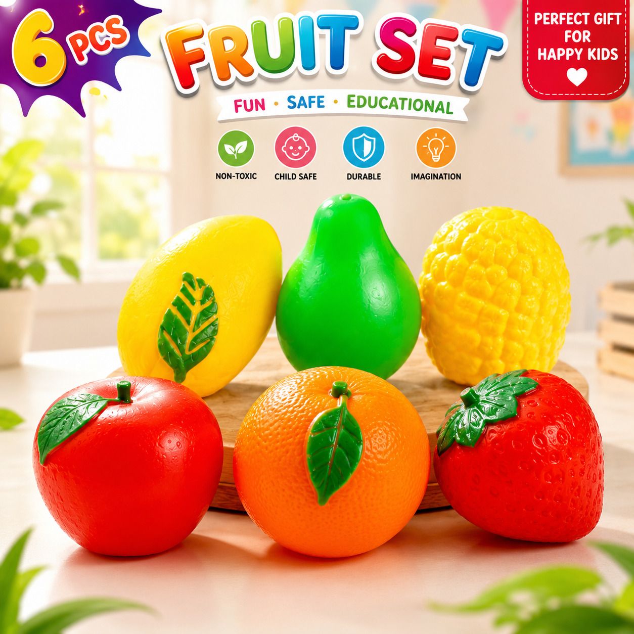 Toy Fruit Set for Kids With Sound Rubber Fruits 6 Pcs-image-17