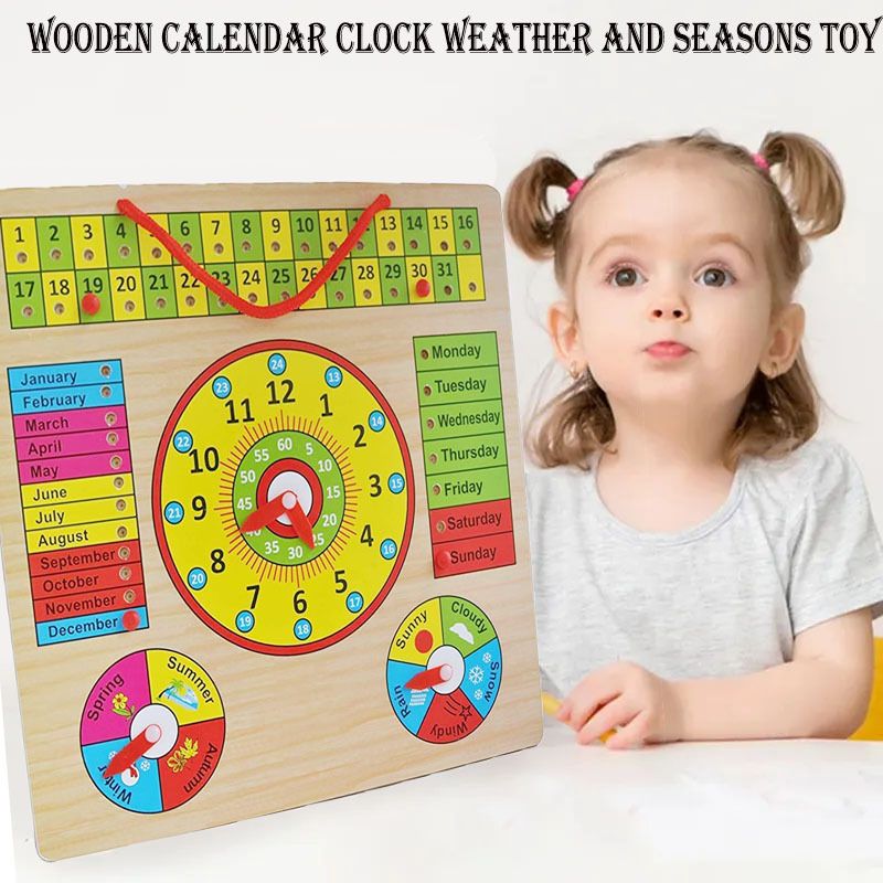 shalafi Wooden Learning Educational Board Calendar Clock Weather Seasons Wall Mountable-picture-31