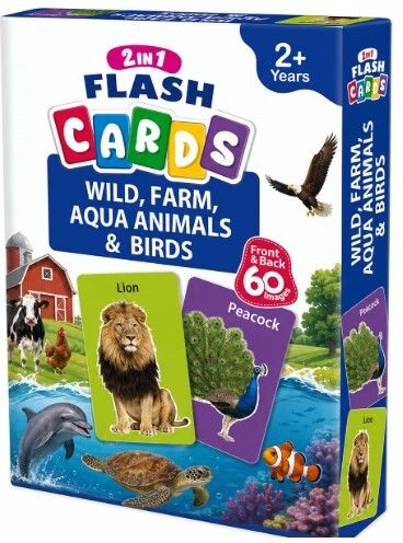 2 in 1 Flash Cards of Wild, Farm, Aqua Animals and Birds, 60 Images-image-14