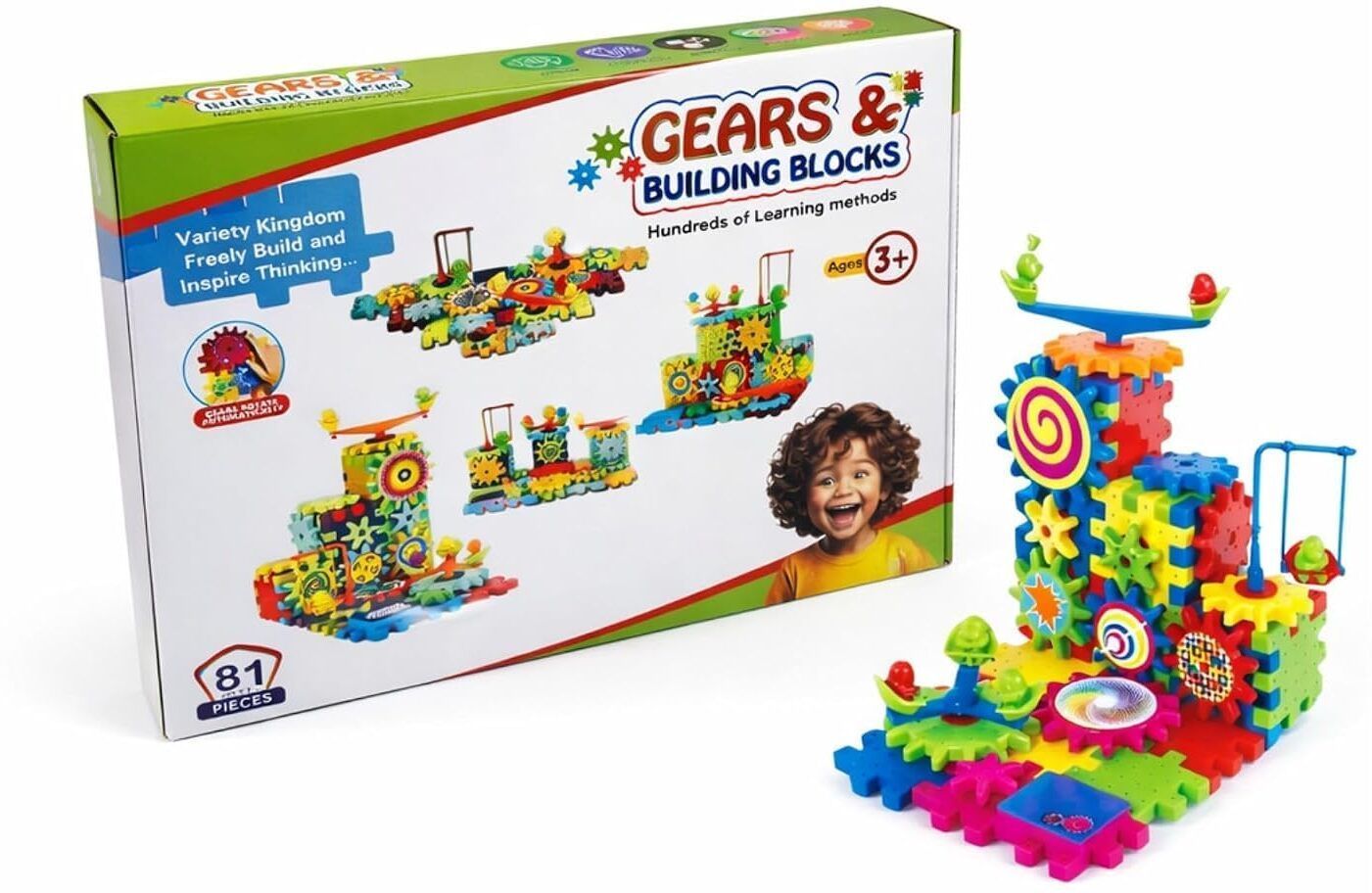 Electric Building Blocks Set for Kids, Colourful Interlocking Gear Toy Set of 81-image-4