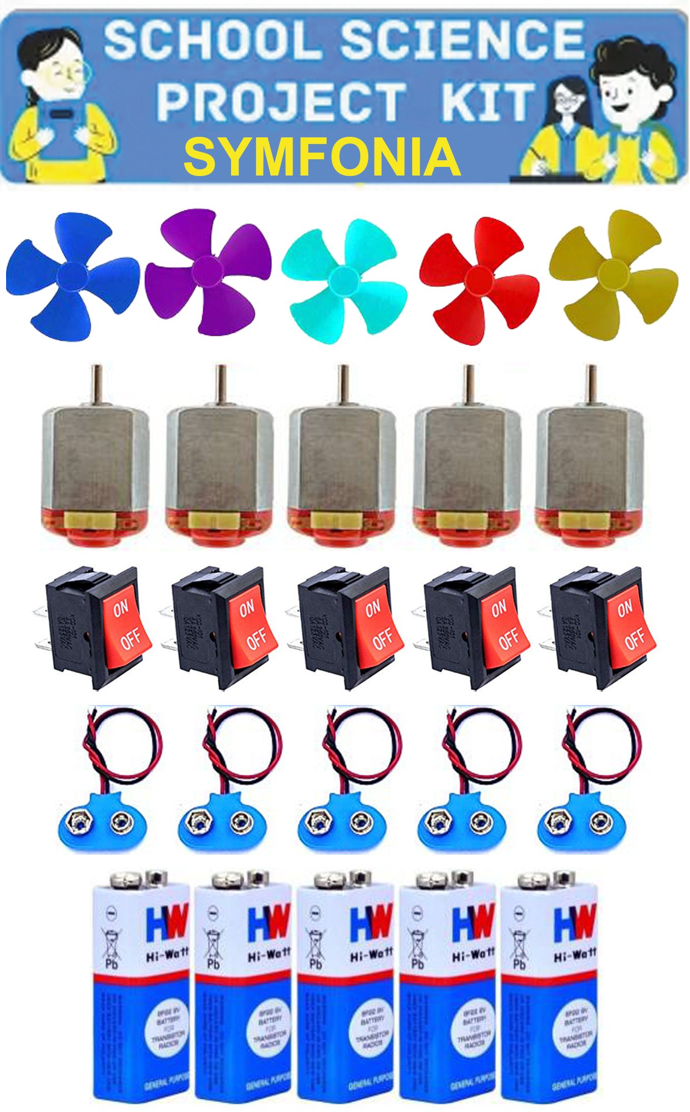School Science Project DC Motor kit(5PCS MOTOR+5PCS BATTERY+5PCS FAN+5PCS SWITCH+5PCS BATTERY CLIP)25 Item Loose in one Pack-image-47