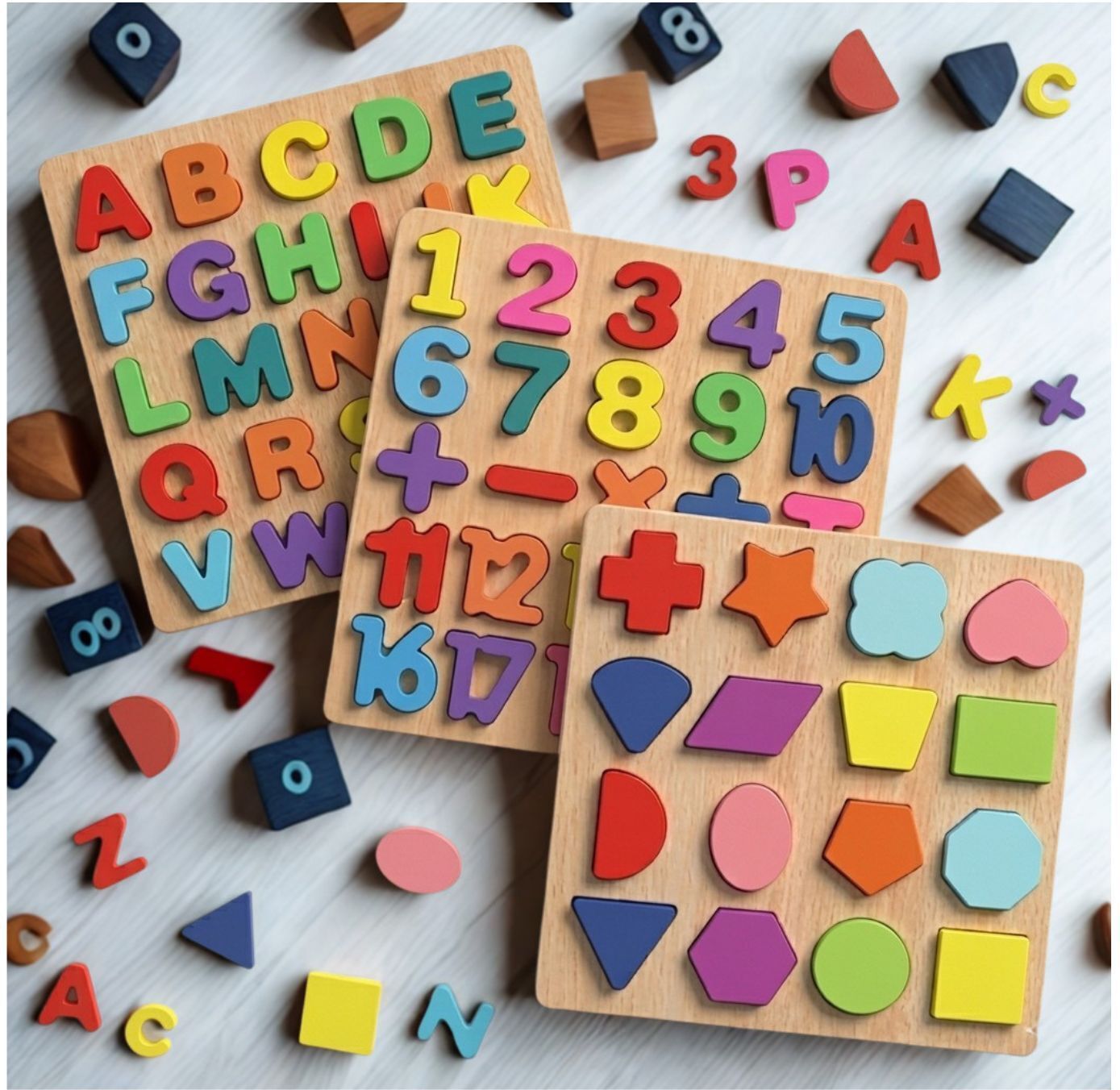 beauty bright 3 in 1 Montessori Wooden Learning Board Alphabet Number Shape Puzzle B1T698-picture-0