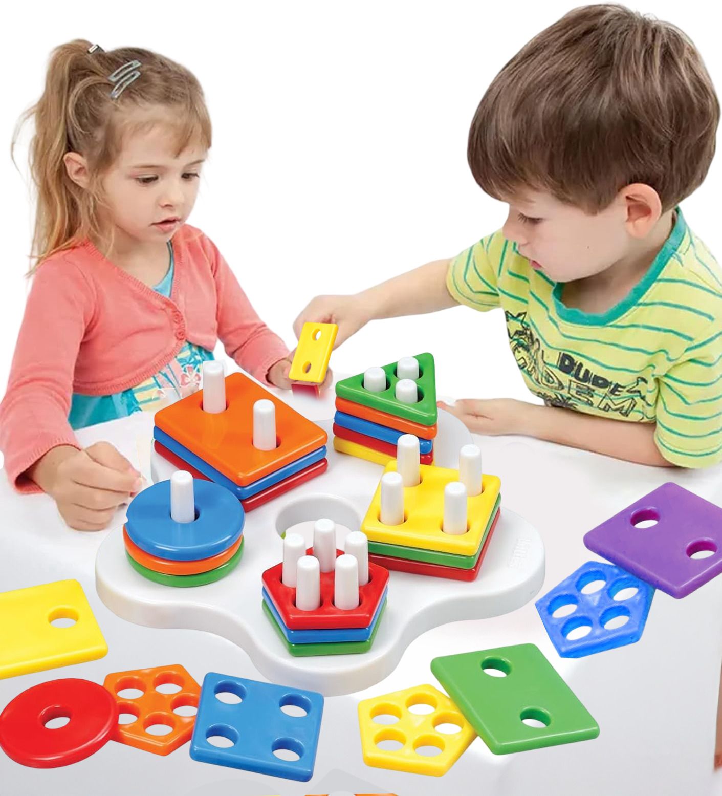 Geometric Shape Color Sorting ,Stacking Blocks Preschool learning toys for kids-image-40