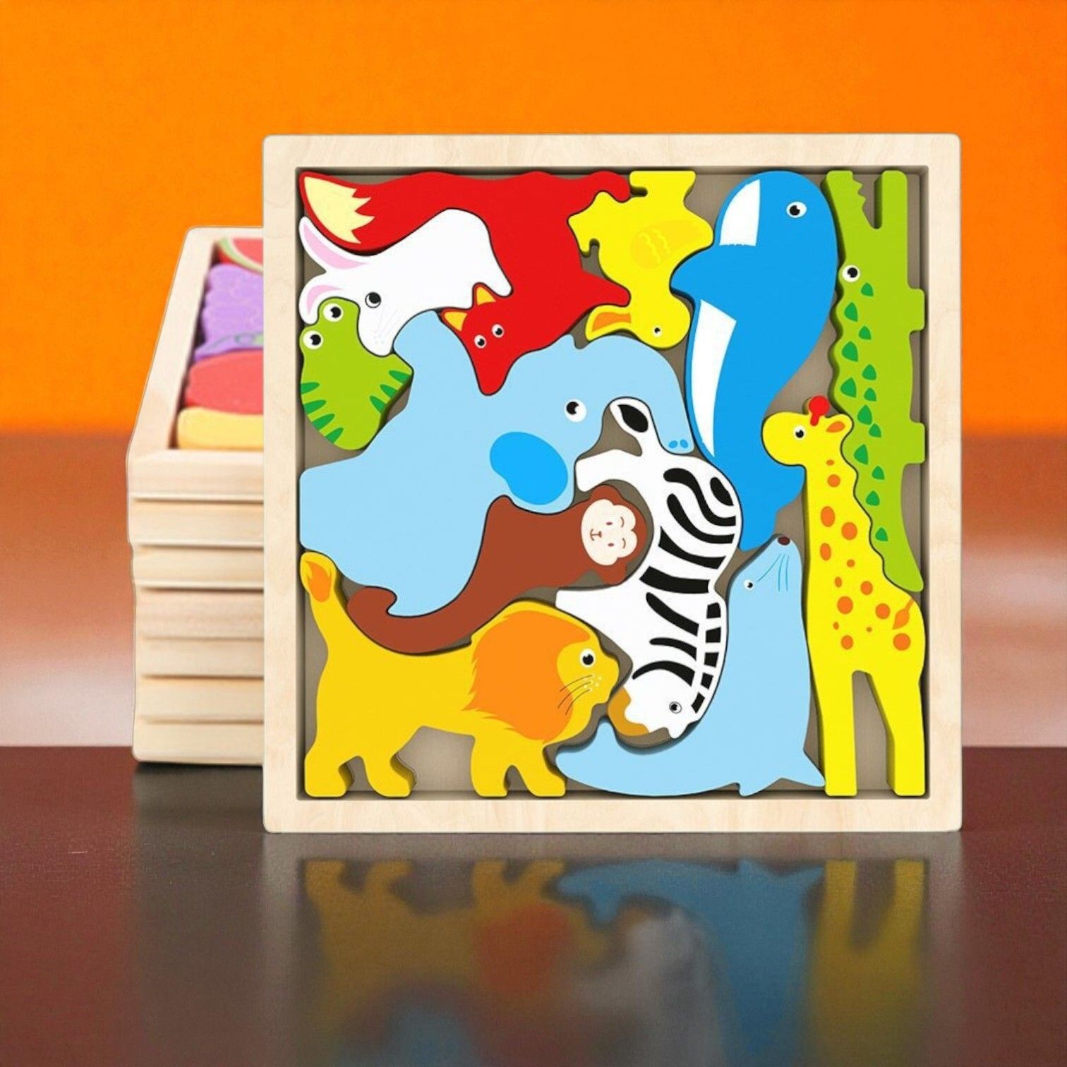 Multicolor Wooden Animal Puzzle – Fun & Educational Toy for Kids W82