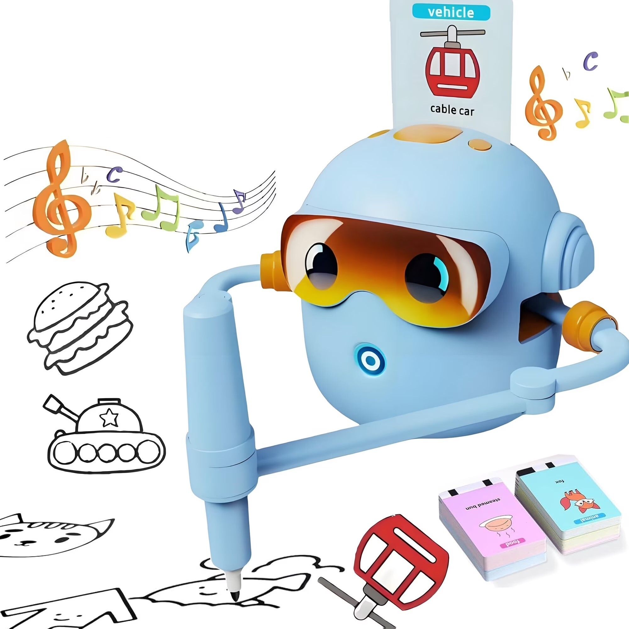 Drawing Robot for Kids Smart Drawing with 100 Flashcards & 2 Pens, Learning Toy-image-7