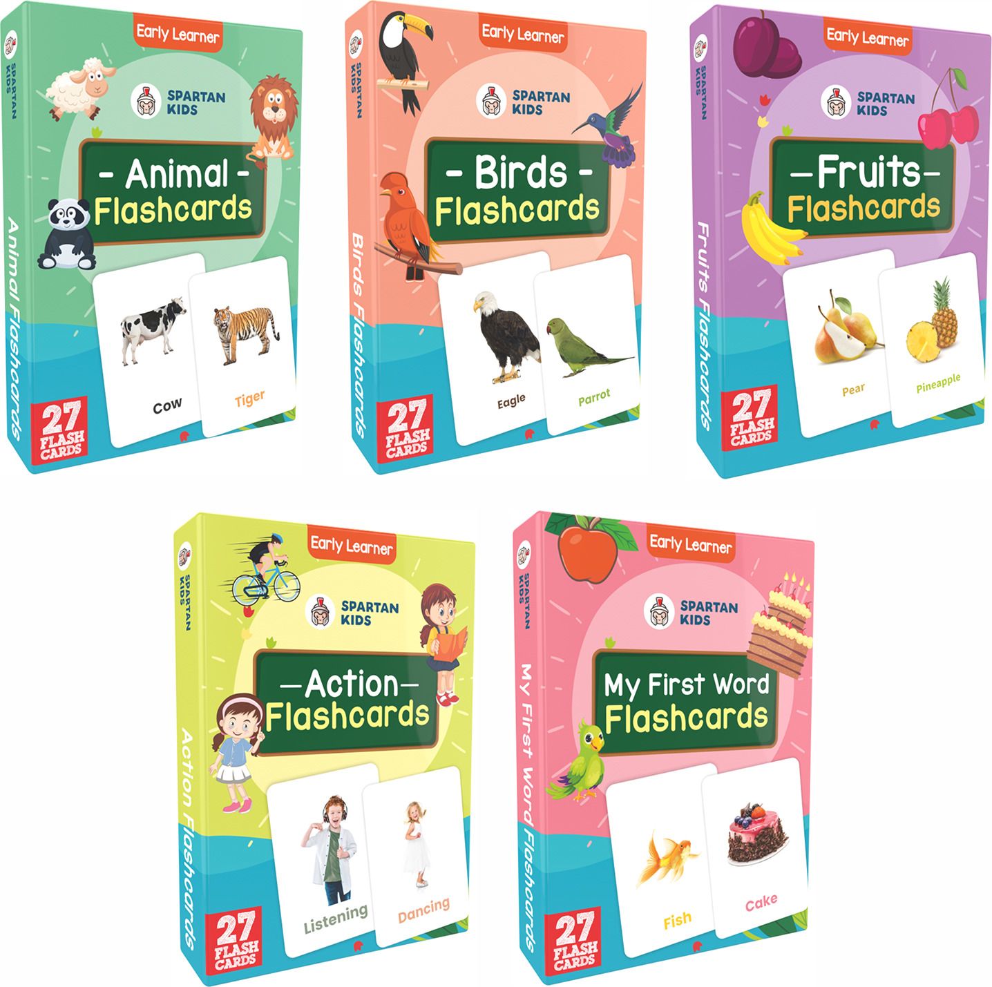 Animal,My First Word,Action,Bird and Fruit Flash Cards For Kids(set of 5)-image-42