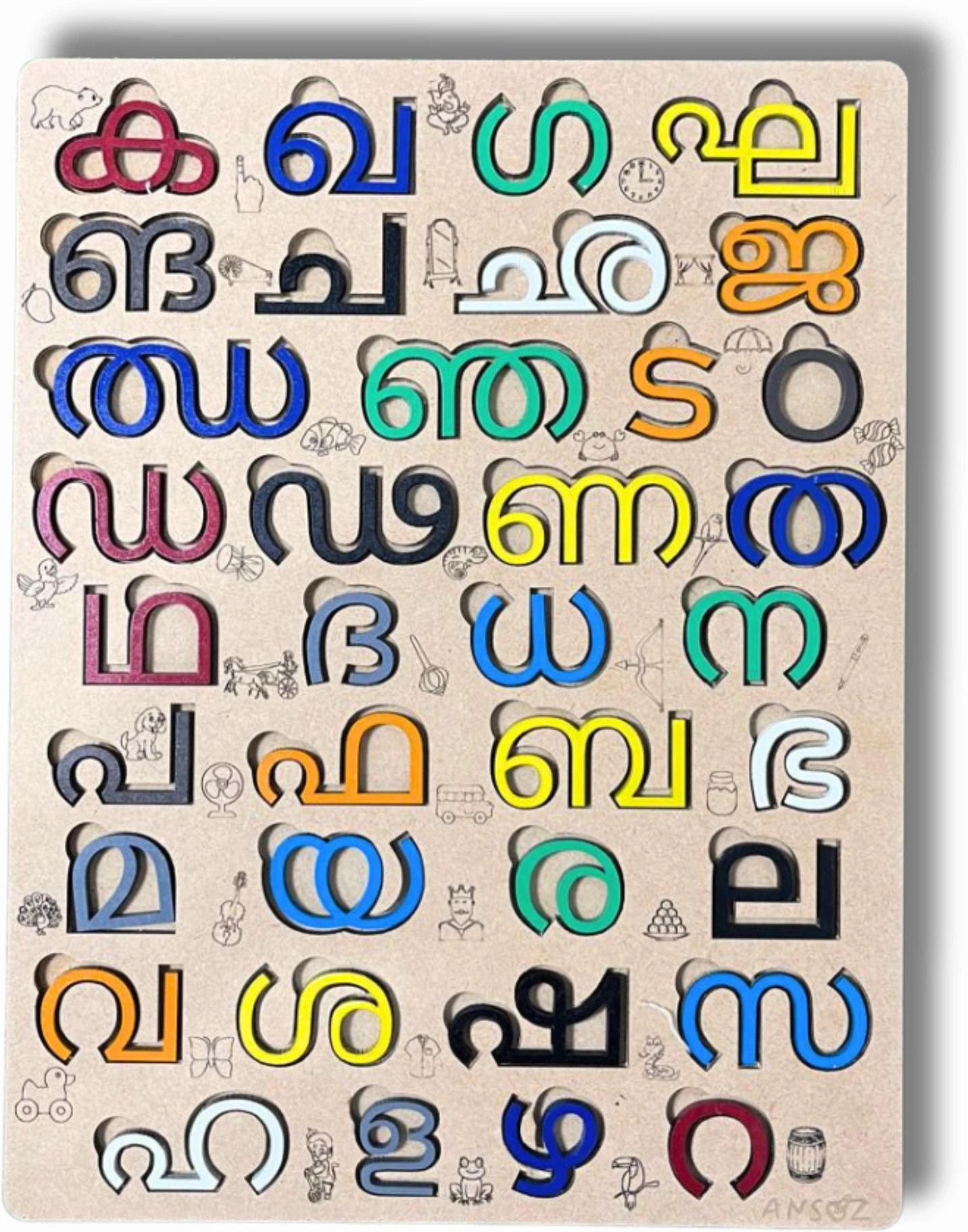 ansoz Malayalam Alphabet Wooden Puzzle Board-picture-14