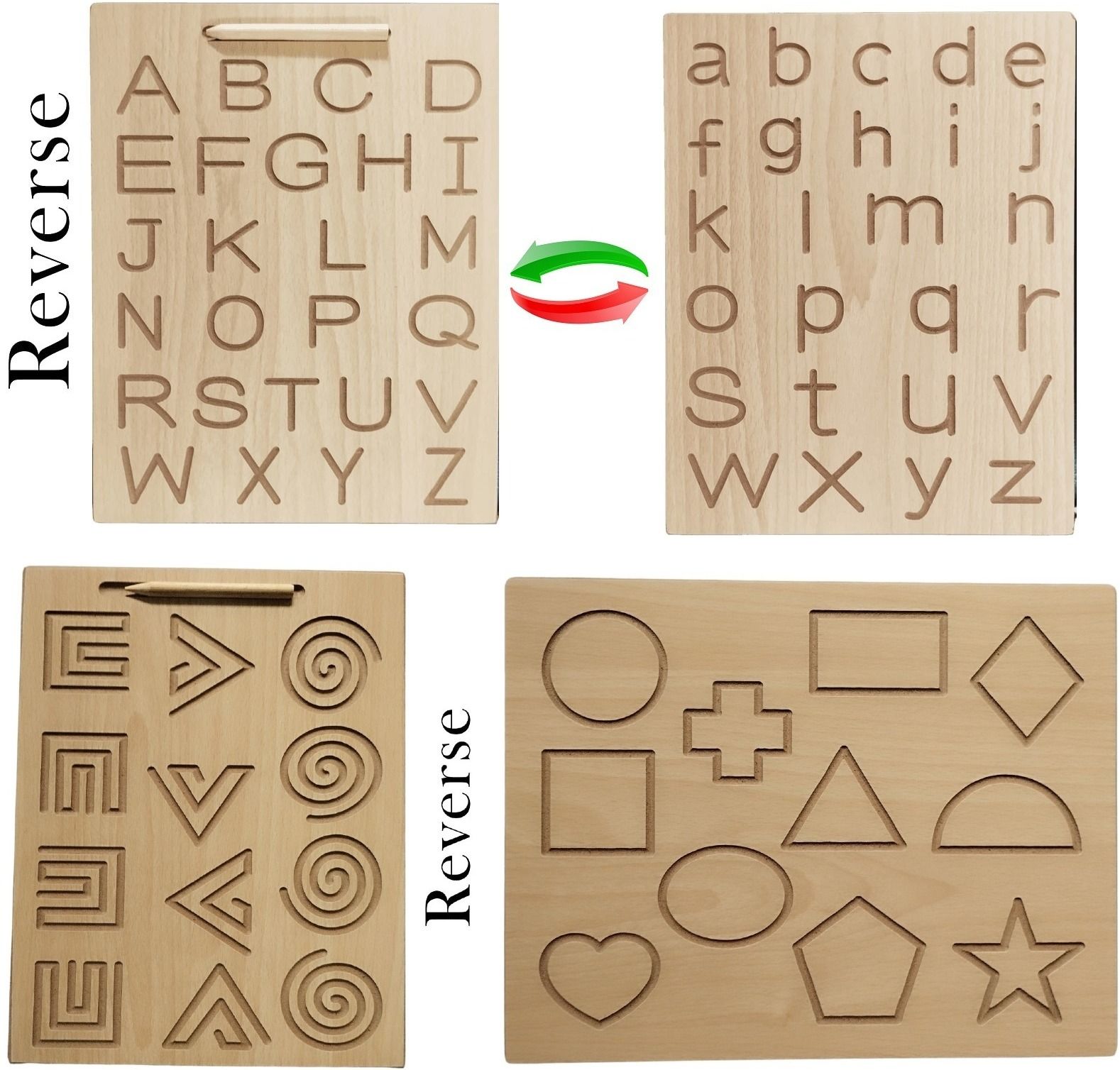 Wooden 2 in 1 Capital & Small Alphabet And Shapes and zig zag Tracing Board-image-40