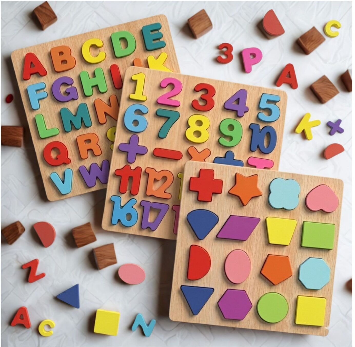 beauty bright 3 in 1 Wooden Puzzle Board for Kids Alphabet Number Shape Montessori Toy B1T700-picture-42
