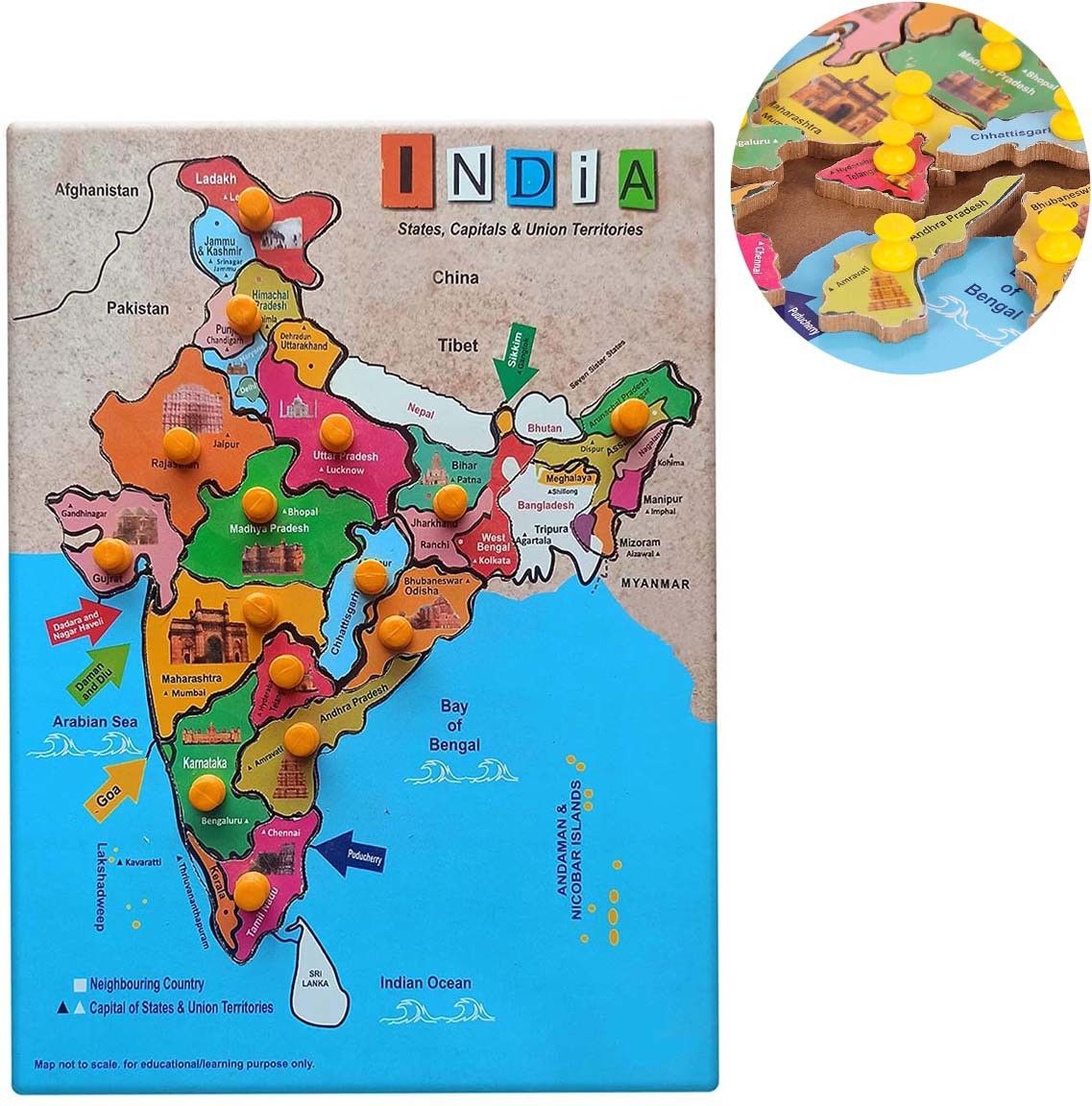 India map Wooden Puzzle Kids Games Toys 3+ Educational Toy Baby Learning-image-23