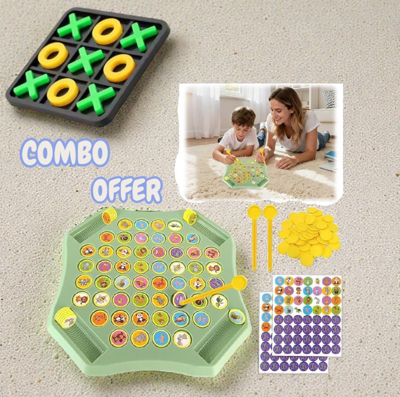 Kids Board Game Combo Pack Tic Tac Toe + Memory Match Token Game