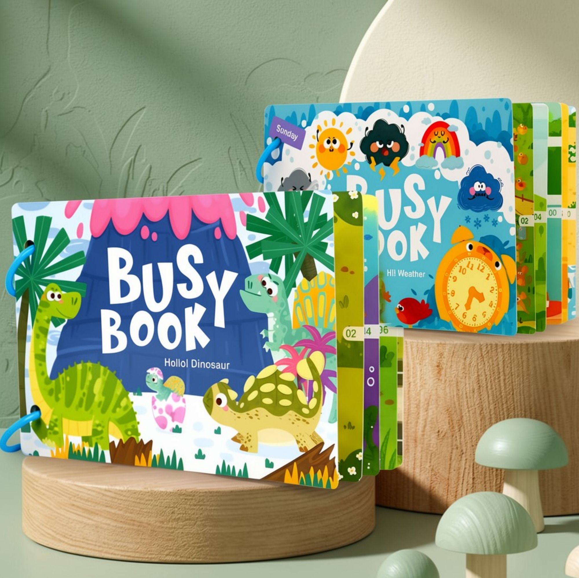Busy Book 2-in-1 Combo, Montessori Activity Set [Hello Dinosaur & Hi Weather]-image-47