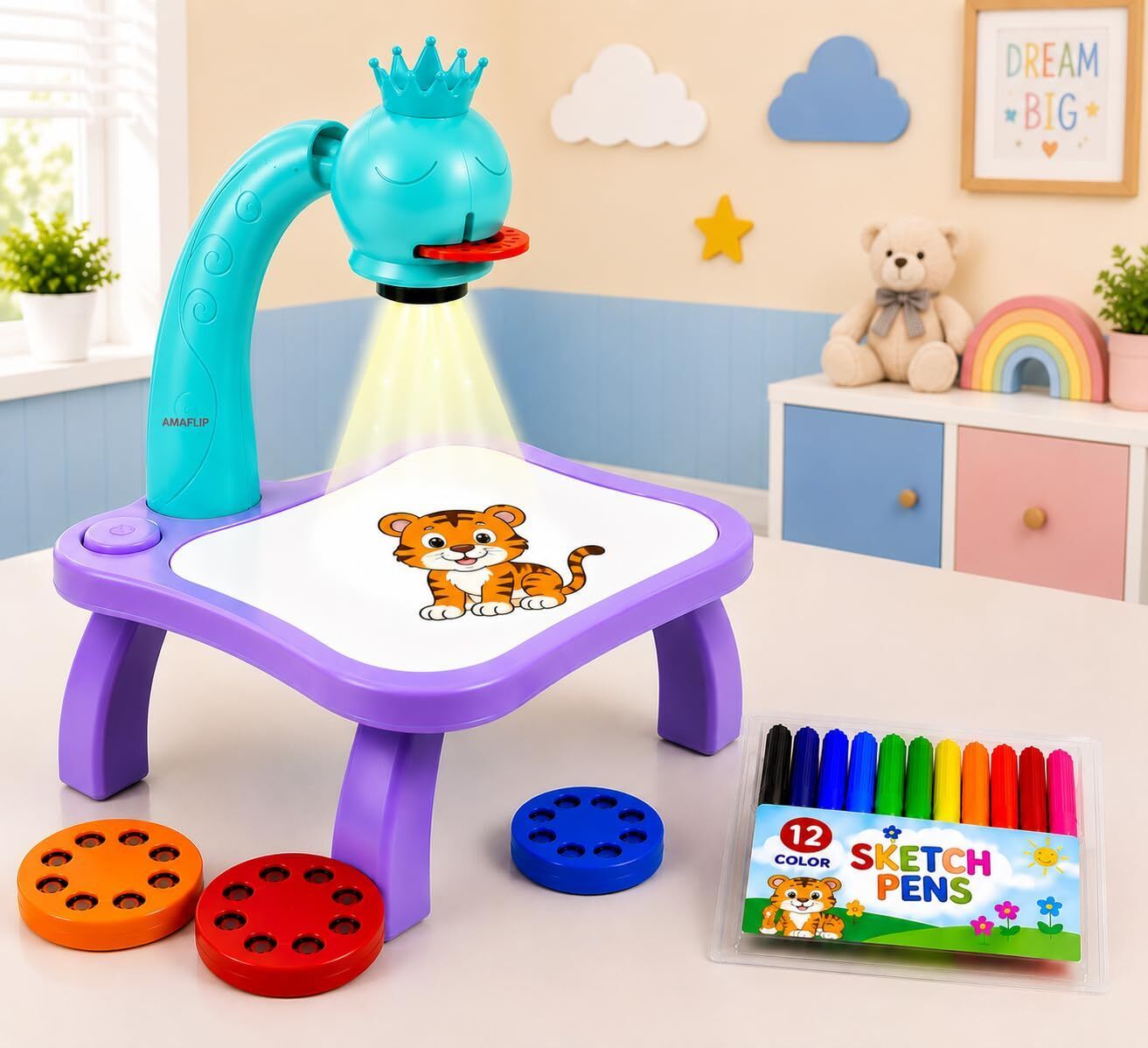 pepstter Creative Kids LED Projection Drawing Table with Projector Art Learning Toy Set-picture-6