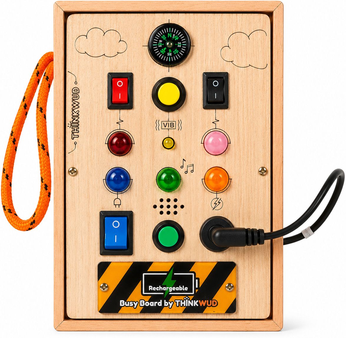 thinkwud Interactive Rechargeable Busy Board | Wooden Activity Board with Switch & Lights-picture-12