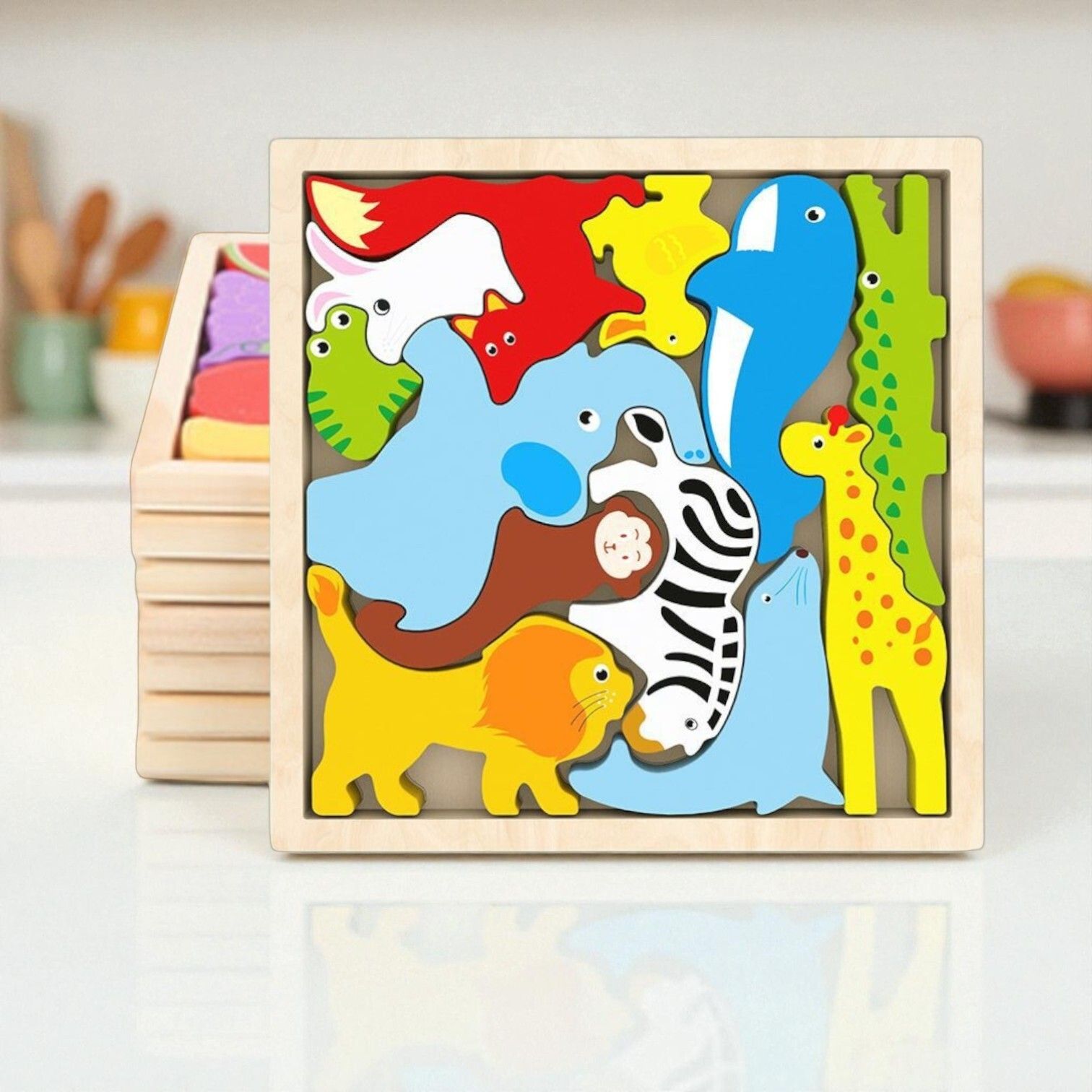 Multicolor Wooden Animal Puzzle – Fun & Educational Toy for Kids W158-image-16