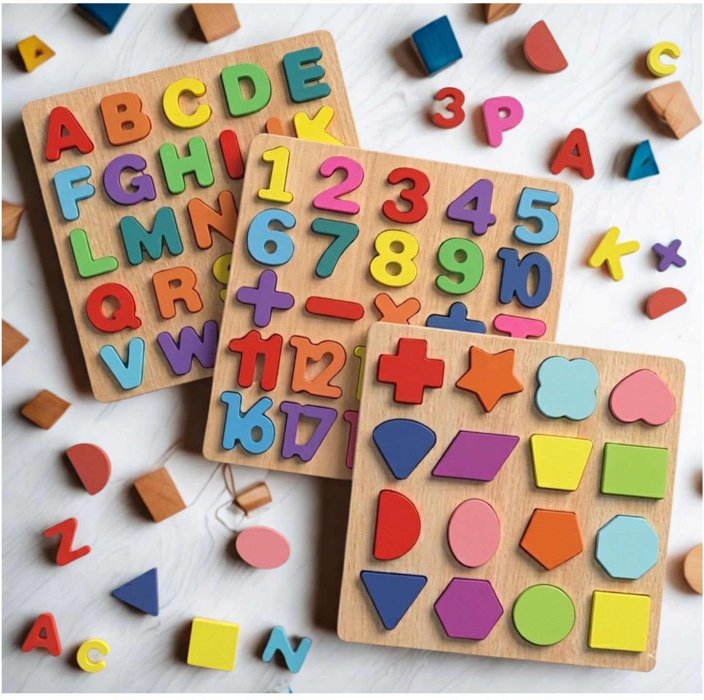 Wooden Educational Puzzle Board Alphabet Number Shape Learning Toy Kids B1T676-image-44