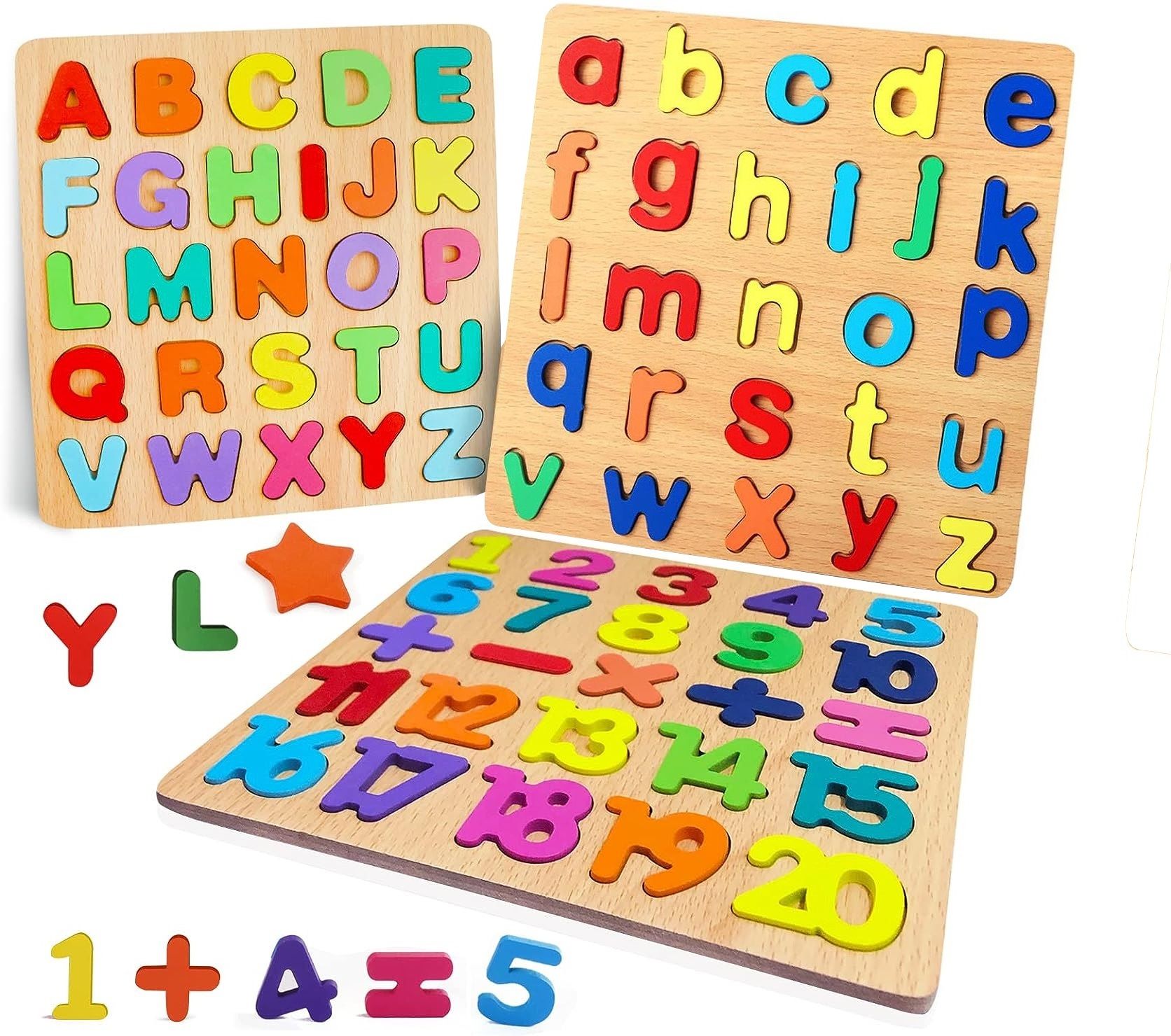 Wooden Capital Alphabets Letters ,Small Letters & 1 to 20 Numbers Learning Educational Puzzle Toy for Kids Combo Pack of 3-image-9