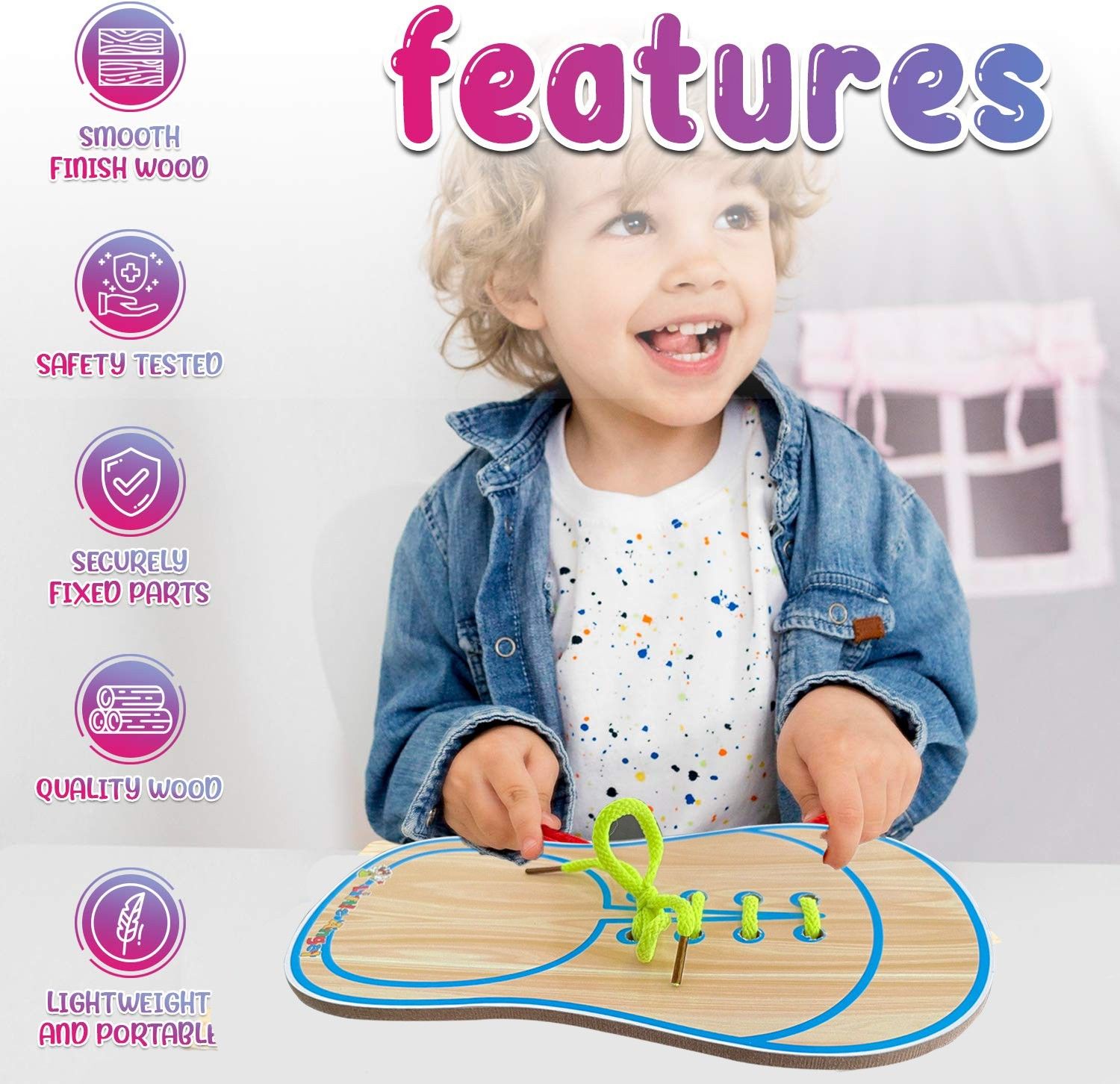 shalafi Kids Learn to Tie Shoes Lacing Toy,Learning Educational Toys Puzzle Board Game-picture-22