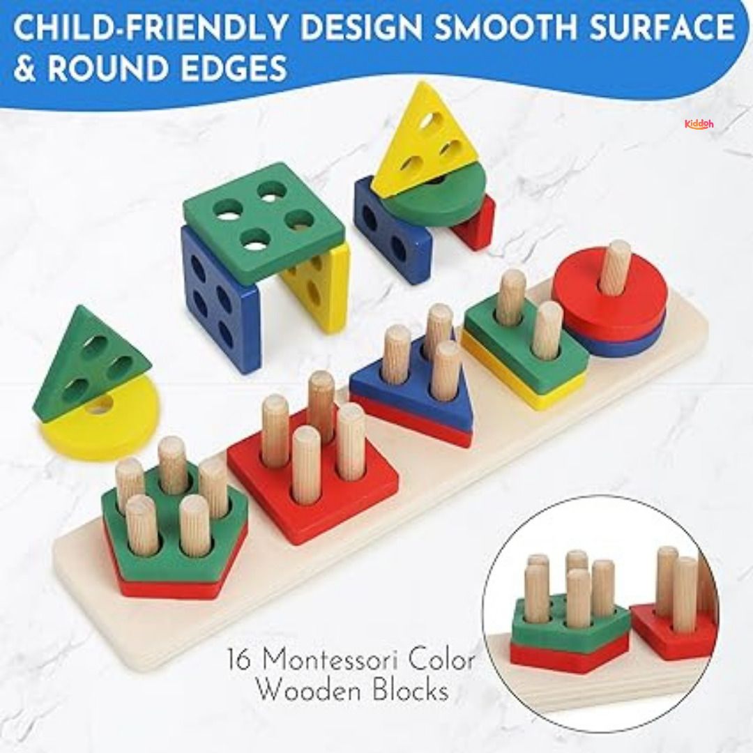 kiddoh ColorCognition Kids Geometric Shape Sorting and Stacking Wooden Toy for Toddlers-picture-44