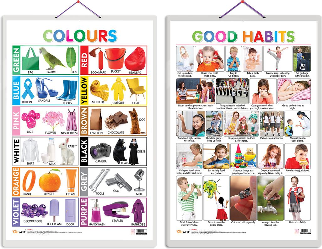 go woo Pack of 2 Colours and Good Habits Educational charts Lamination-picture-28