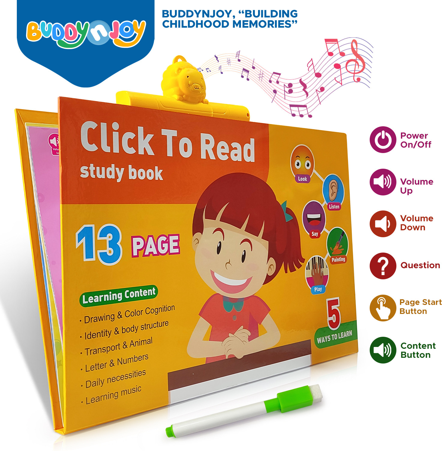 buddynjoy 5 Ways to Learn & Play Interactive Musical Educational Learning Book for kids image 1