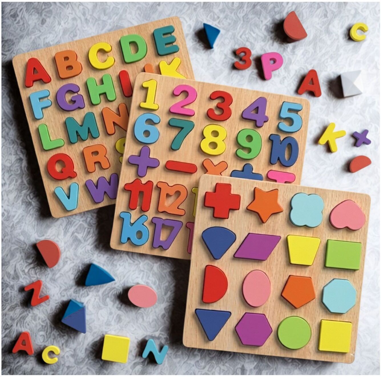 beauty bright 3 in 1 Wooden Puzzle Board for Kids Alphabet Number Shape Montessori Toy BB635-picture-30