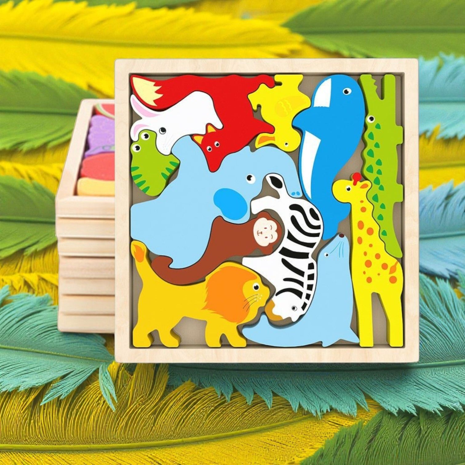 Multicolor Wooden Animal Puzzle – Fun & Educational Toy for Kids W53-image-15