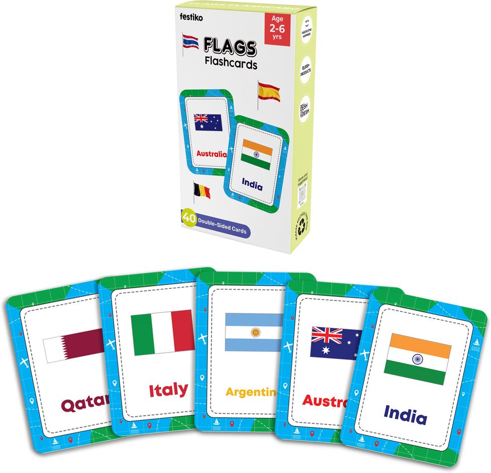 1 Set of 40 Pcs Countries Flags Flashcards for Kids