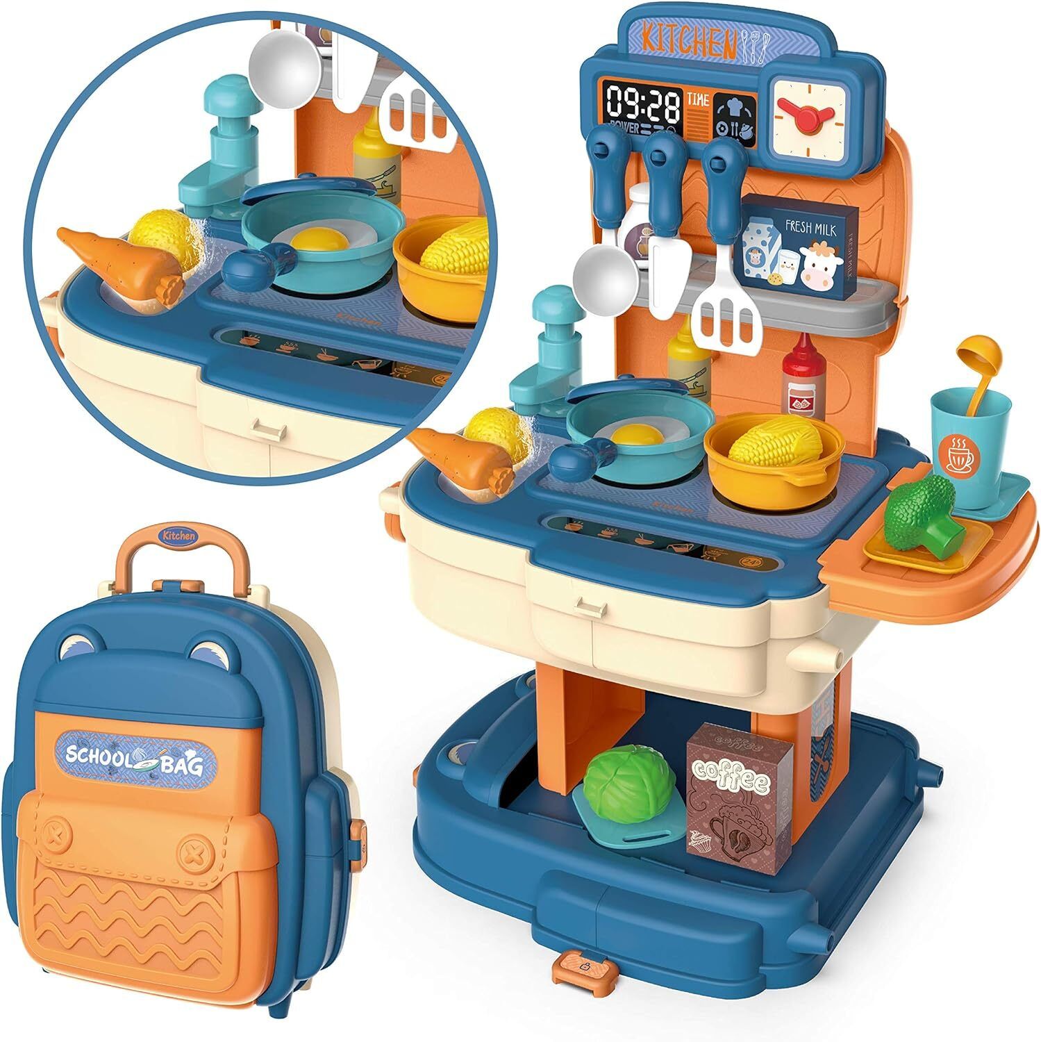 3 in 1 School Bag Turn into Kitchen Set Toy for Kids Suitcase for Kids-image-17