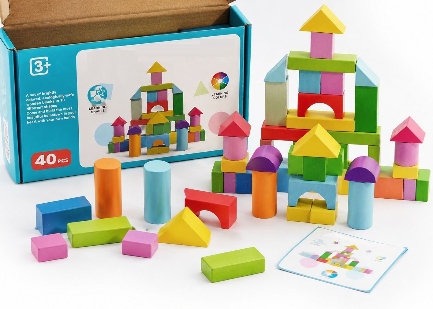 40 Pieces Wooden Building Blocks Set Colourful Stacking & Construction Blocks-image-32