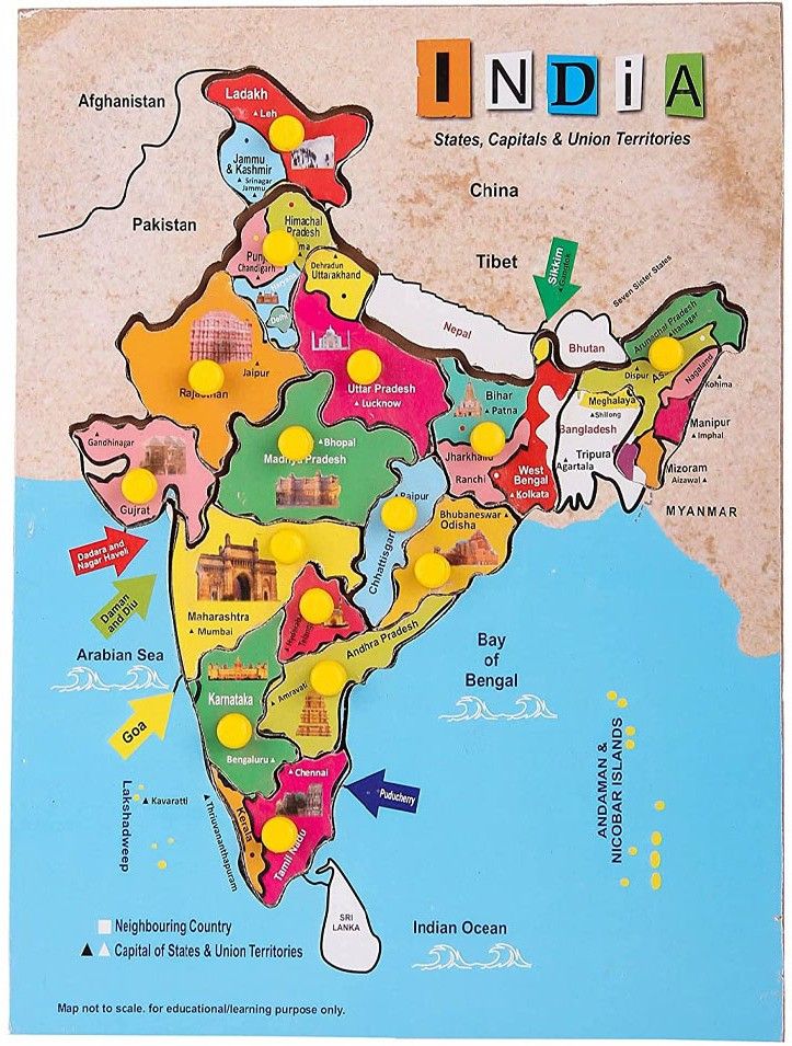poktum Premium Quality Wooden India Map Puzzle Board Map with Knobs-picture-29