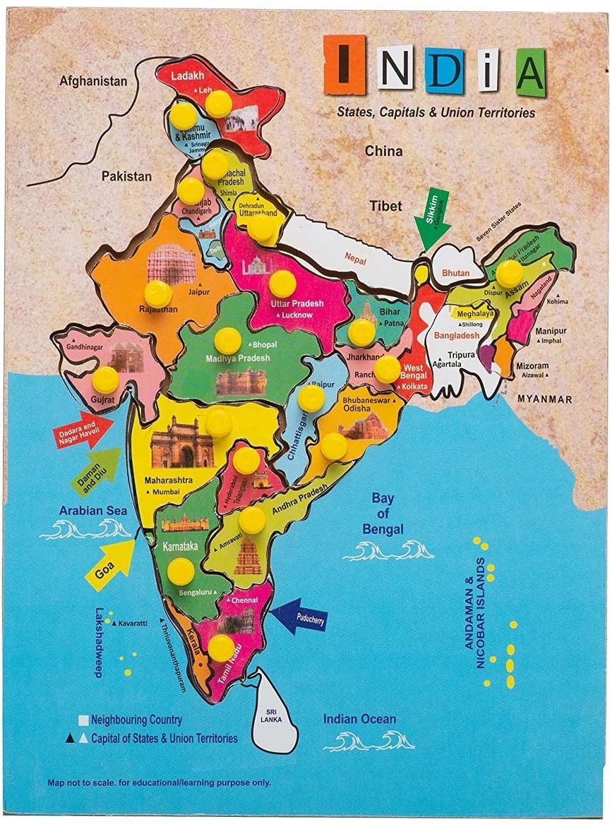 amusing India Map with States Jigsaw Puzzle Educational Learning Toy for Boys and Girls-picture-48