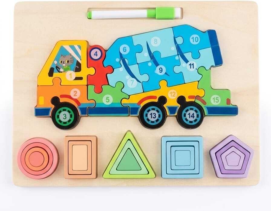 cloudlinkventures 2-in-1 truck number and shapes puzzle with white board learning toy-picture-38