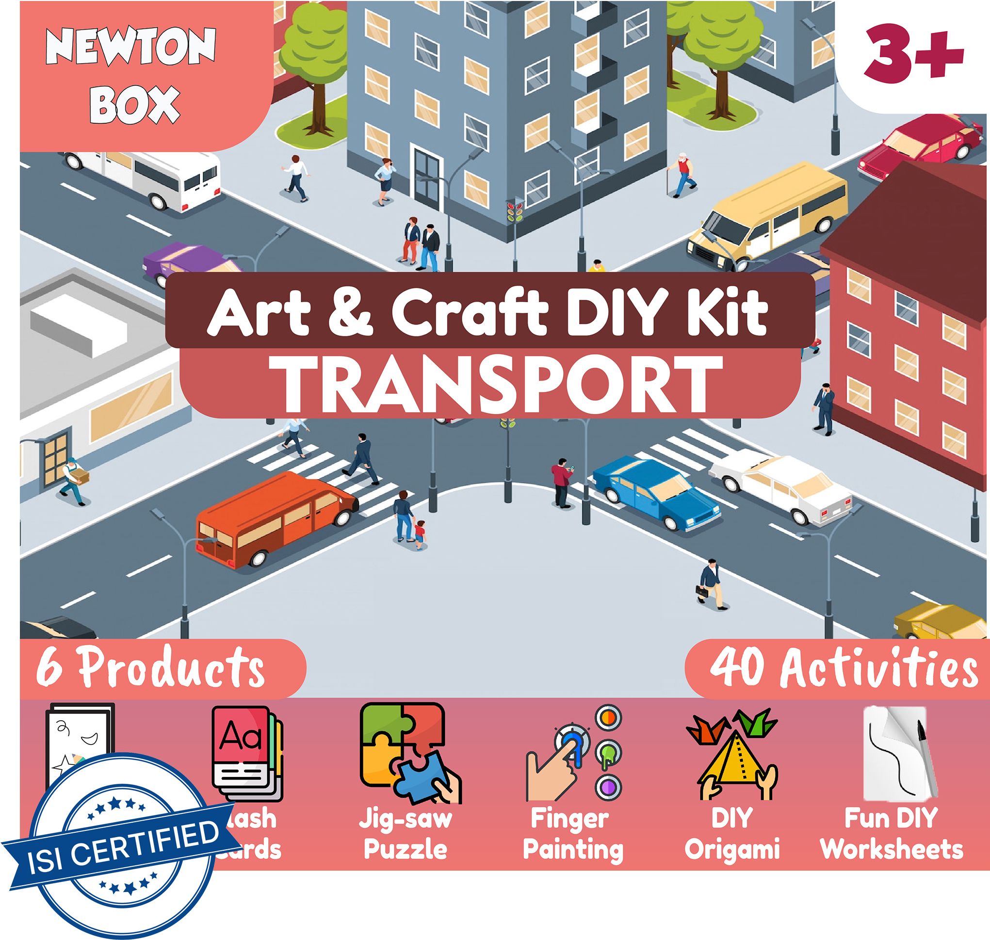 Newton Box 6 in 1 Art and Craft DIY Kit | Transport Theme | 3 Years and above