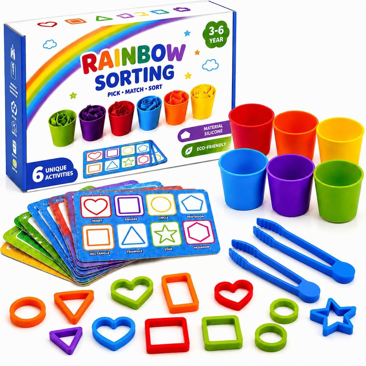 zunbella Rainbow Sorting Cups Fun Silicone Shape & Color Learning Toy for Kids-picture-0