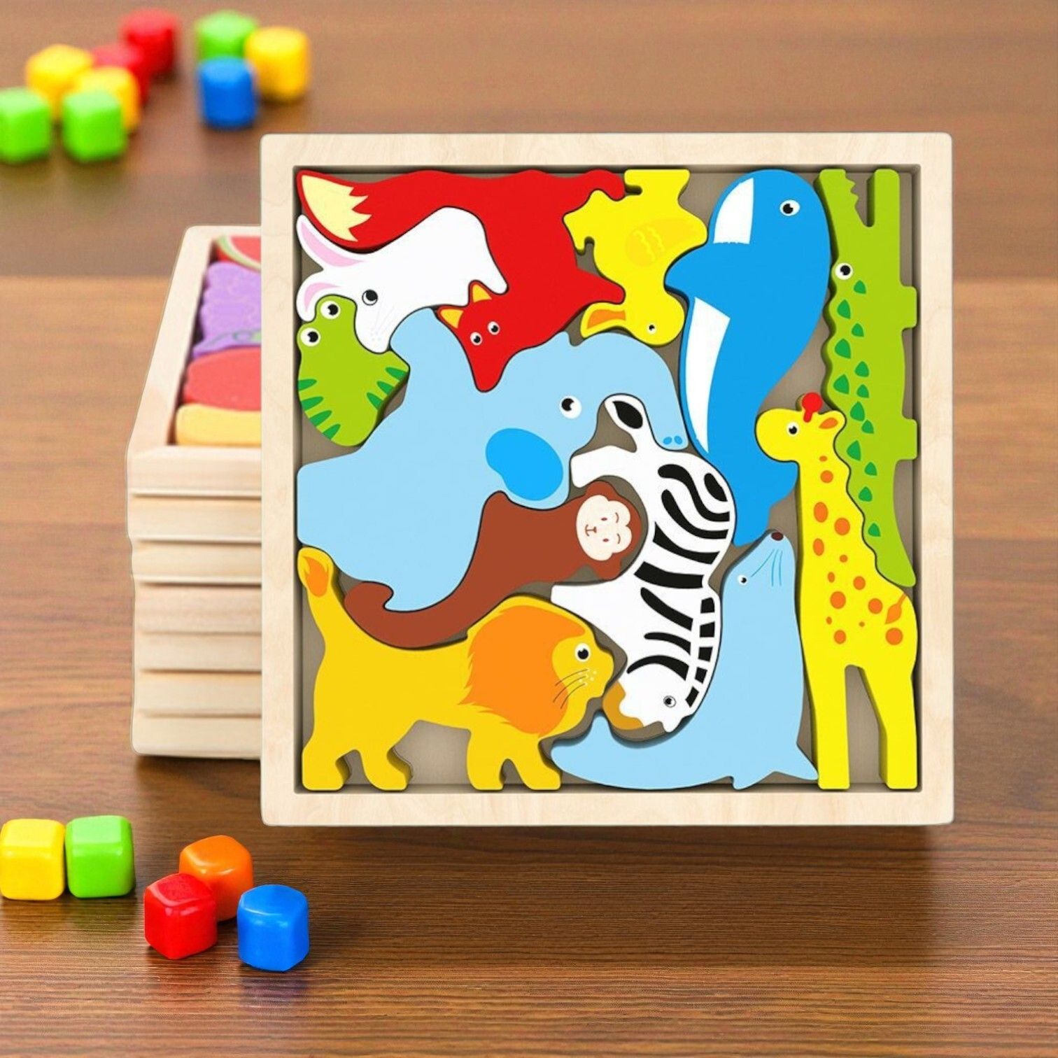 Multicolor Wooden Animal Puzzle – Fun & Educational Toy for Kids W81-image-12