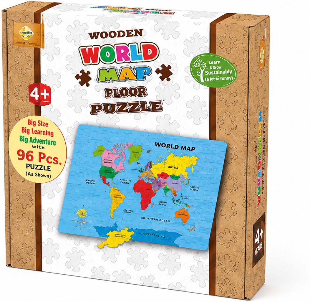 Wooden world Map Floor Puzzle | 96 Pieces | Educational Learning Toy | 4+ Years-image-10