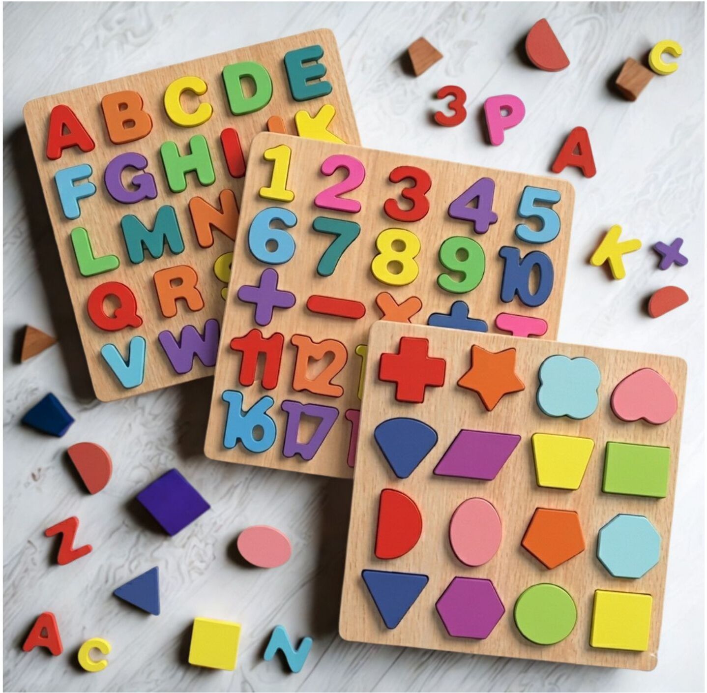 beauty bright 3 in 1 Wooden Puzzle Board for Kids Alphabet Number Shape Montessori Toy B1T681-picture-20