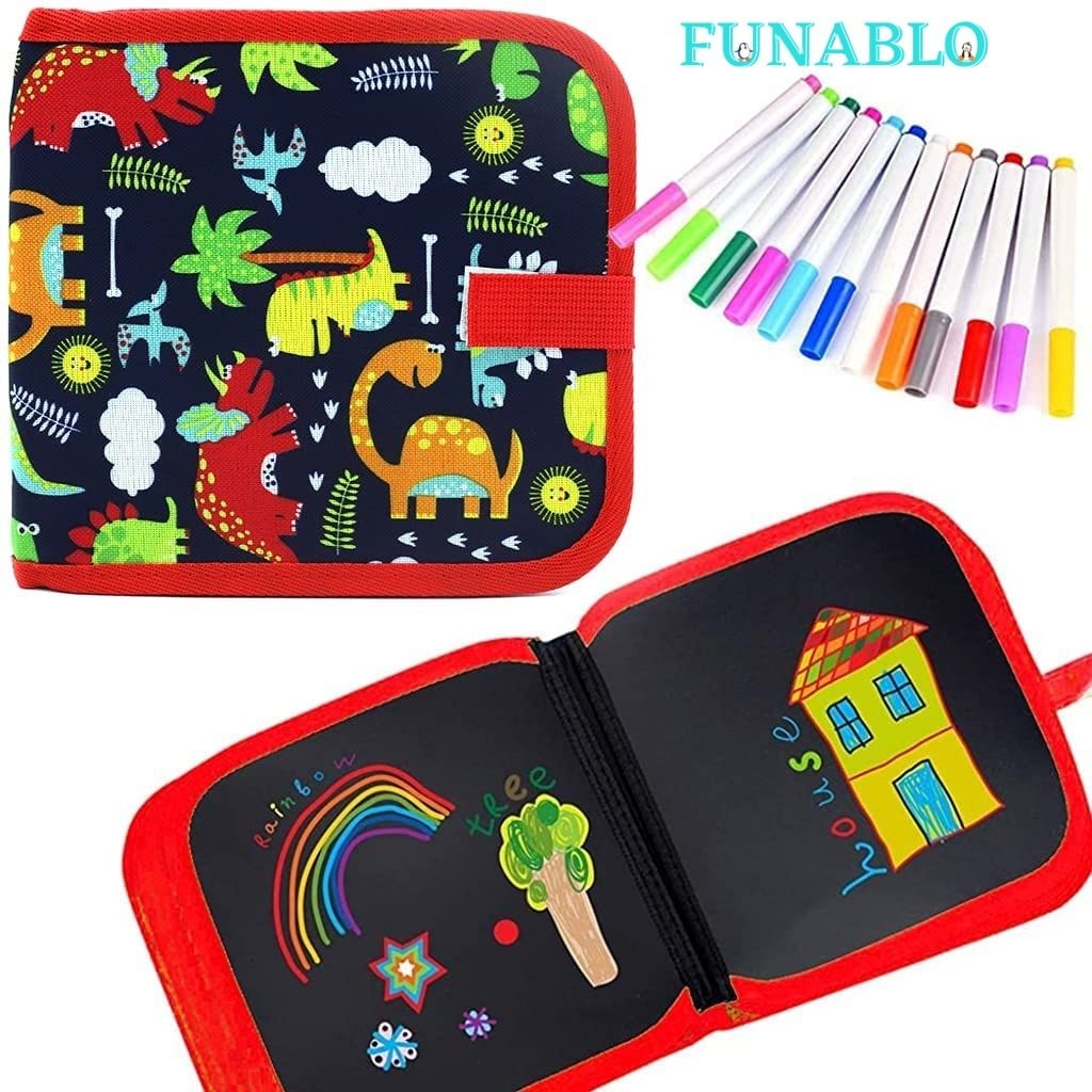 funablo Doodle Drawing Book, 14 Pages Reusable Drawing Pads with 12 Water - Markers.-picture-23